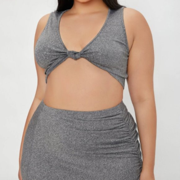 Plus Grey Crop Top & Ruched Midi Skirt Set - 3x - NWOT - Picture 5 of 6